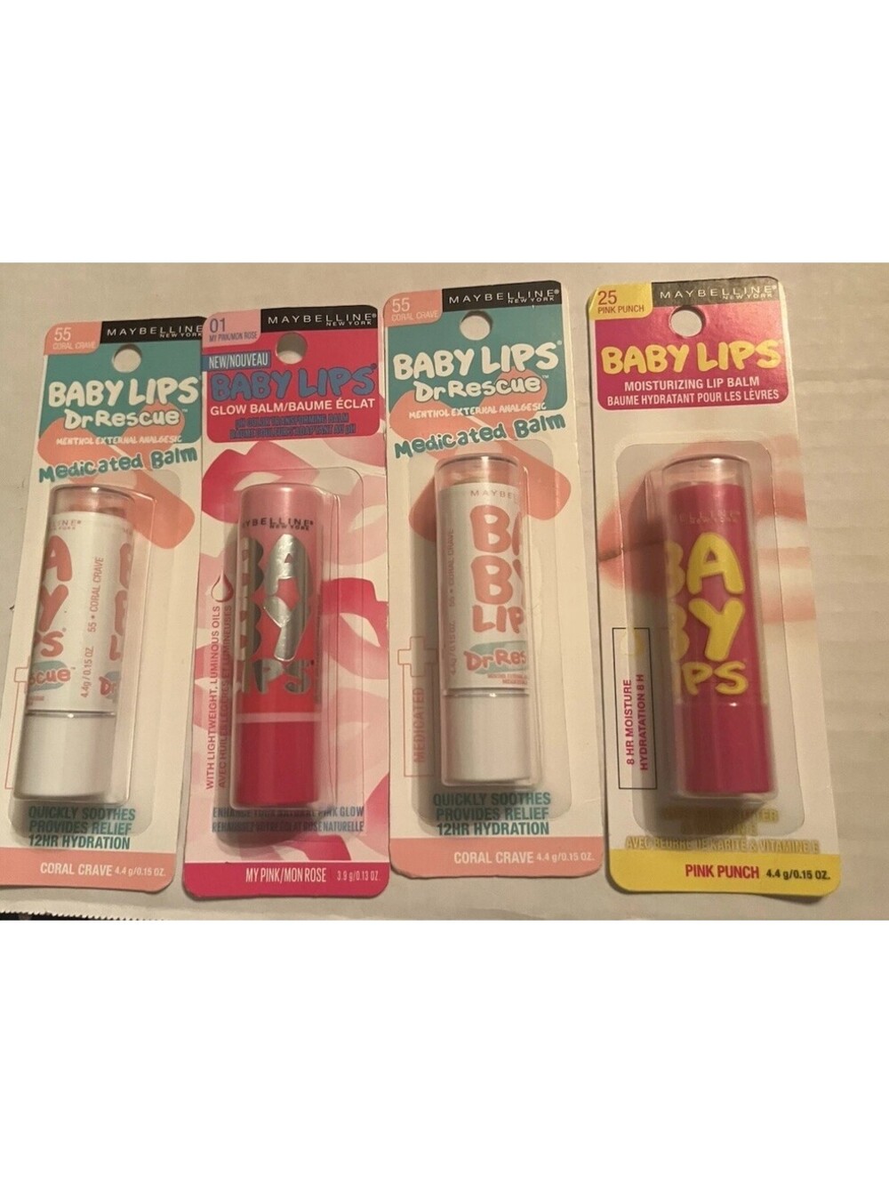 Maybelline New York Baby Lips Lot Of 4 New Sealed Coral Pink Punch Rose